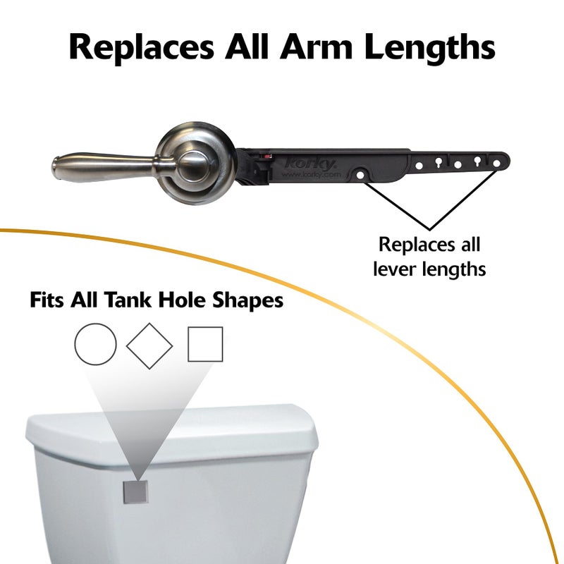Korky Strong Arm Metal Toilet Handle and Lever - Universal to Fit Front, Angled, Side, Left, and Right Mount Toilets - Brushed Nickel, Faucet Style, 6071BP - Image 3
